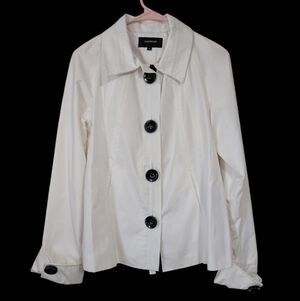 Colebrook White Contrast Button Slicker Rain Jacket Size Small